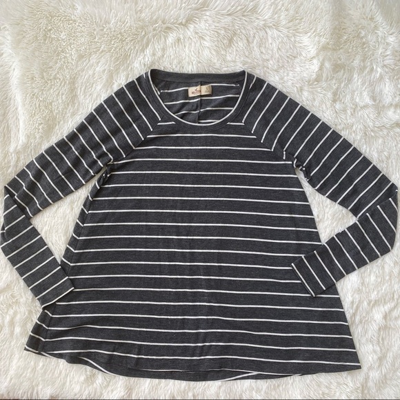 Hollister Longsleeves Stripes Top | Gray & White | Small - Picture 1 of 5